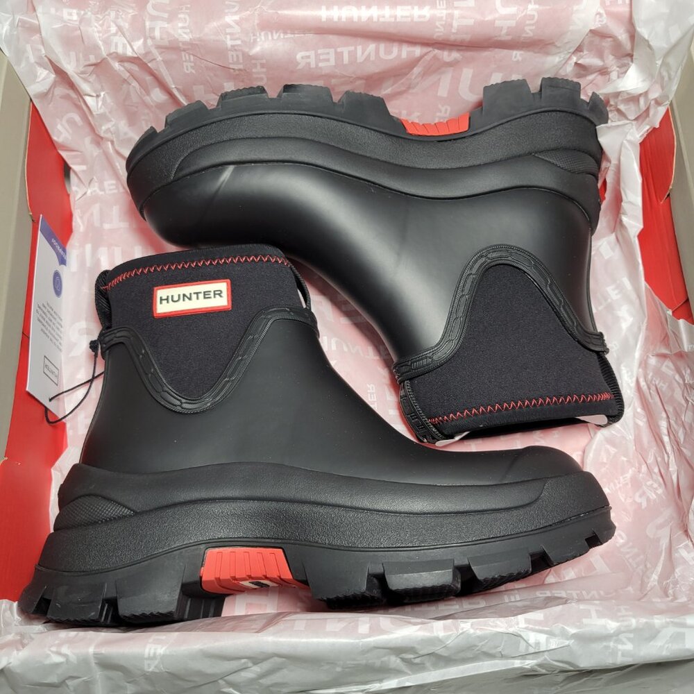 Hunter Women's Eloise Lug Sole Waterproof Neoprene Rain Booties in Black - Picture 1 of 12